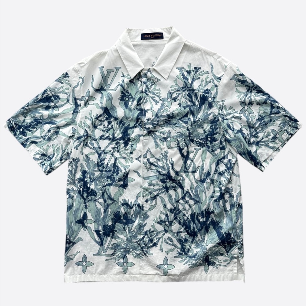 Louis Vuitton Blue & White Aquagarden Monogram Button Up Shirt